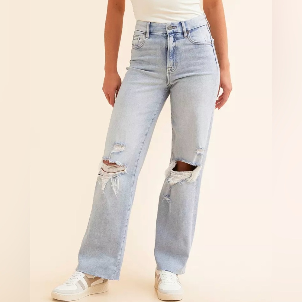 High Rise Light Blue Distressed Jeans
